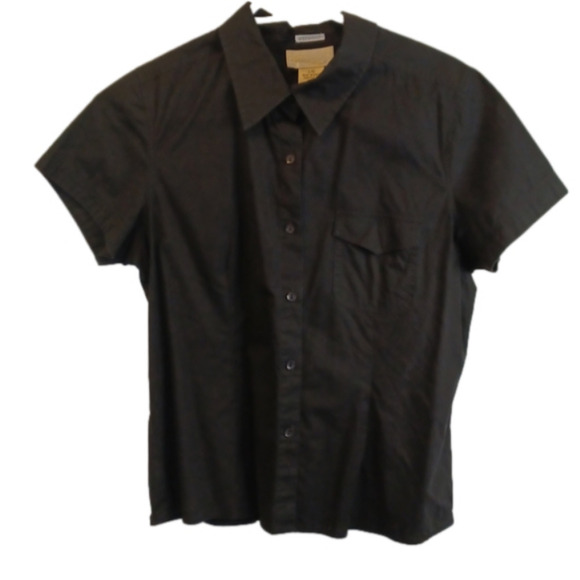 COTTON Ginny Stretch Short Sleeve Black Blouse Sz L - Picture 1 of 3